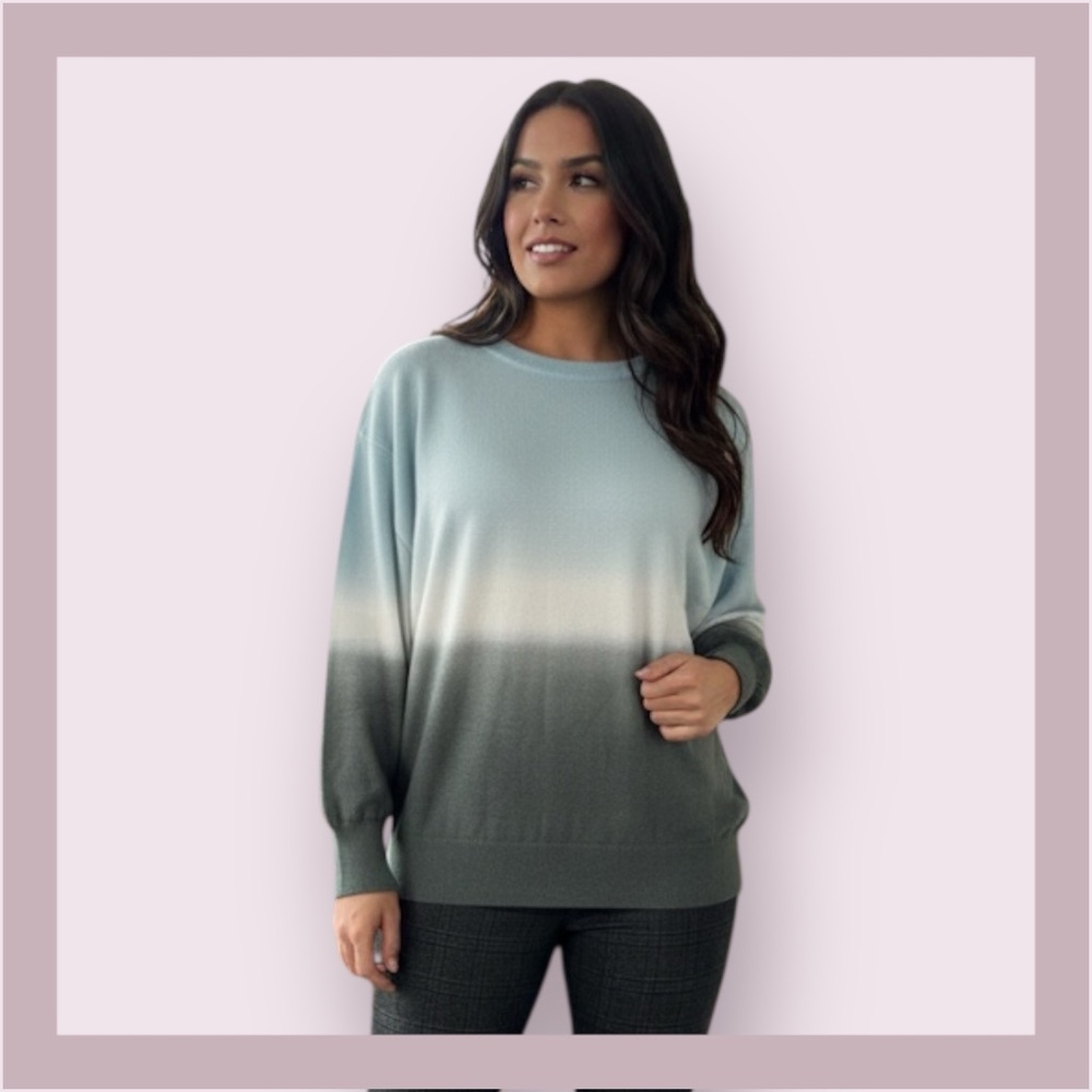 Elan Green Ombré Dolman Crew Sweater